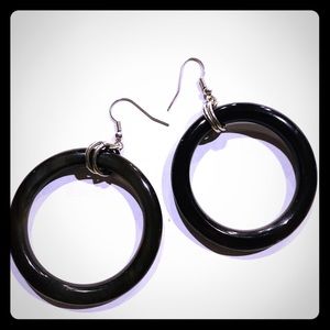 Black Hoop Horn Earrings